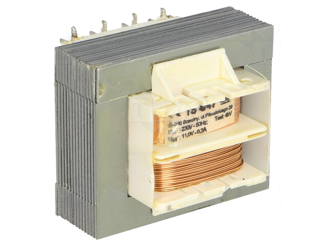 Transformator: netwerk; 4VA; 230VAC; 11V; 300mA; schroeven; IP00 Transformator: netwerk; 4VA; 230VAC; 11V; 300mA; schroeven; IP00